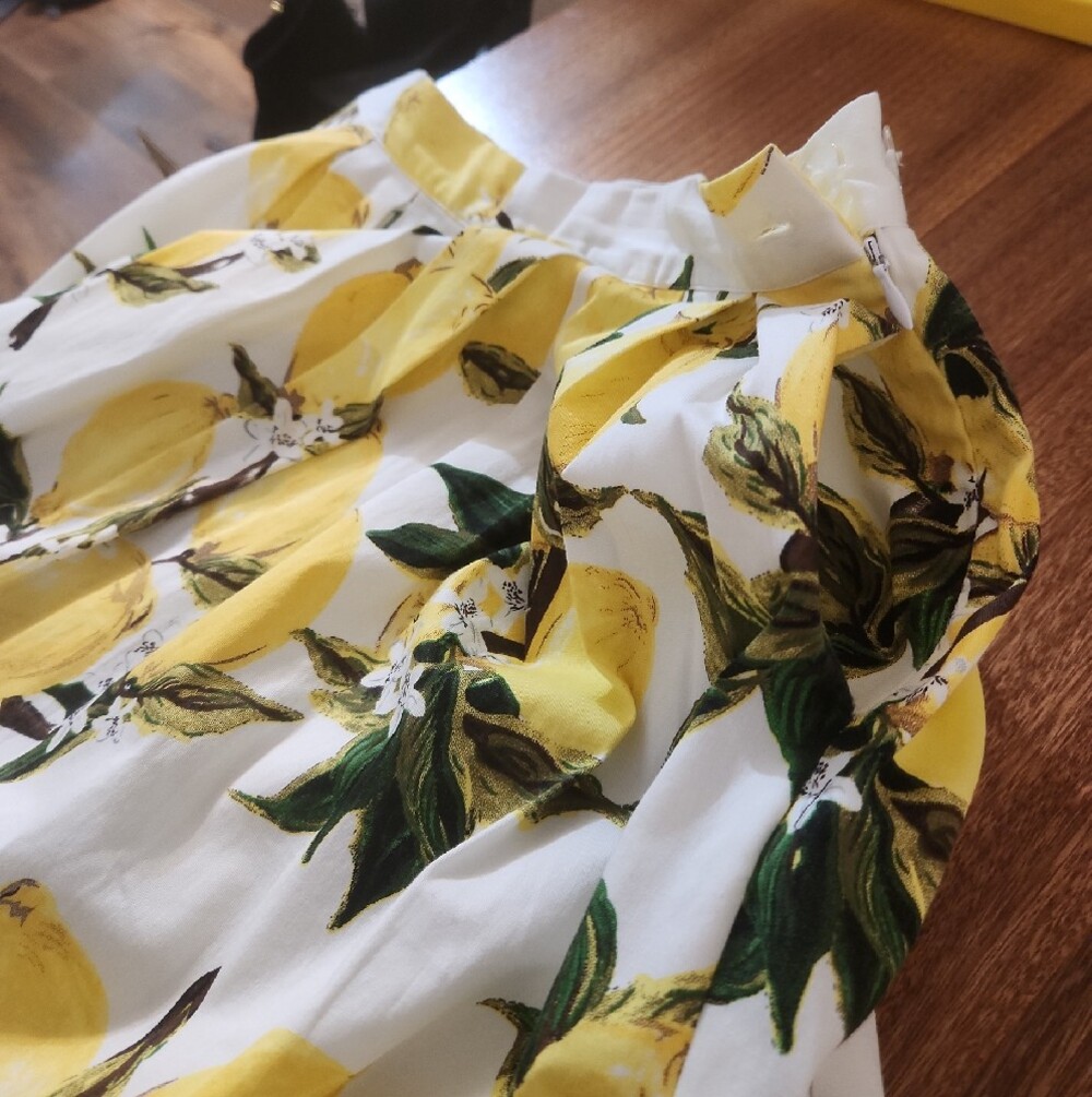 Grace Karin White Lemon Print Full Skirt with Green Accents Small - Picture 9 of 9
